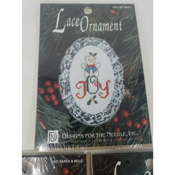 Lace Ornament Kits VTG 1992 Designs For The Needle Sealed NOS Santa Bear Home - Picture 4 of 15